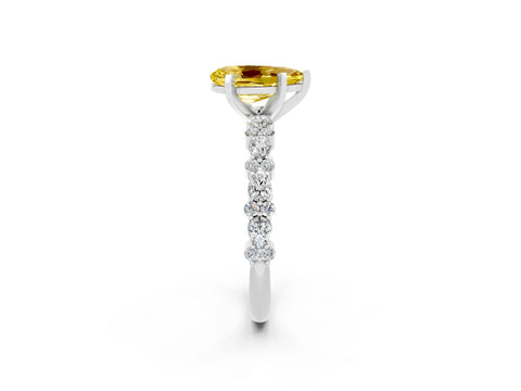 White gold Pear Cut Yellow Sapphire Solitaire with Side Stones, Pave Band, Four-Prong Setting_62