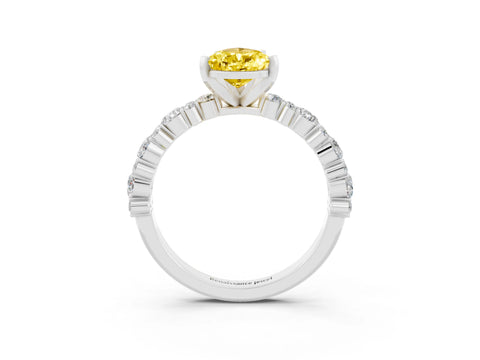 White gold Pear Cut Yellow Sapphire Solitaire with Side Stones, Pave Band, Four-Prong Setting_63