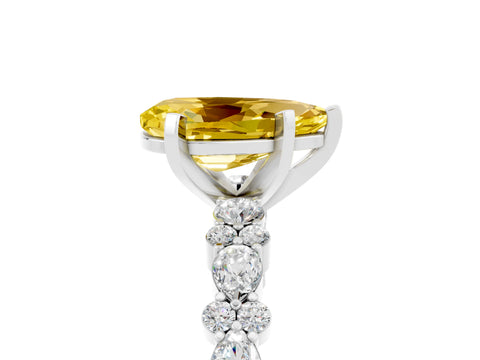 White gold Pear Cut Yellow Sapphire Solitaire with Side Stones, Pave Band, Four-Prong Setting_65