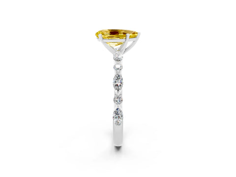 White gold Pear Cut Yellow Sapphire Solitaire with Side Stones on a Pavé Band and Four-Prong Setting_26