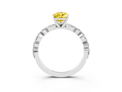 White gold Pear Cut Yellow Sapphire Solitaire with Side Stones on a Pavé Band and Four-Prong Setting_27