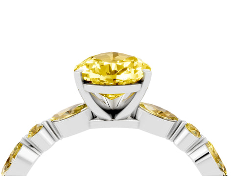 White gold Pear Cut Yellow Sapphire Solitaire with Side Stones on a Pavé Band and Four-Prong Setting_4