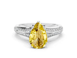 White gold Pear Cut Yellow Sapphire Split Shank Engagement Ring with Pavé Band_24