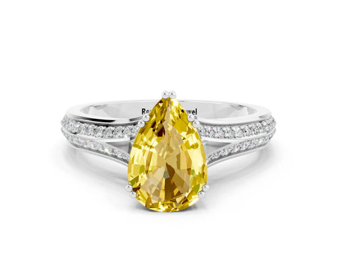 White gold Pear Cut Yellow Sapphire Split Shank Engagement Ring with Pavé Band_24