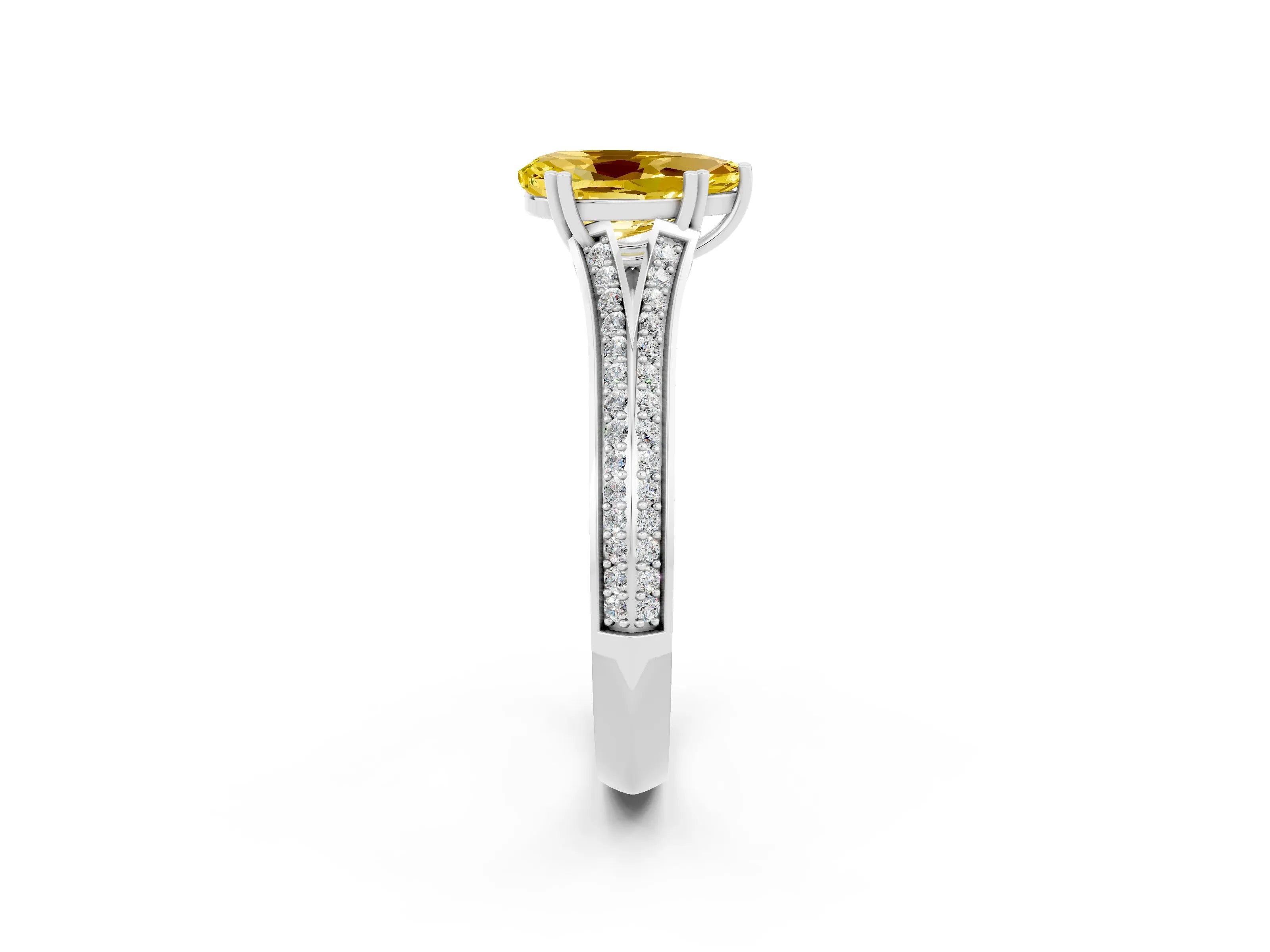 White gold Pear Cut Yellow Sapphire Split Shank Engagement Ring with Pavé Band_26