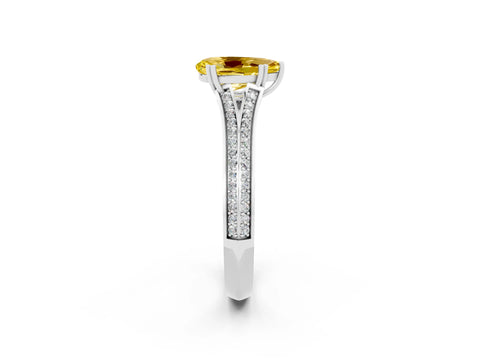 White gold Pear Cut Yellow Sapphire Split Shank Engagement Ring with Pavé Band_26