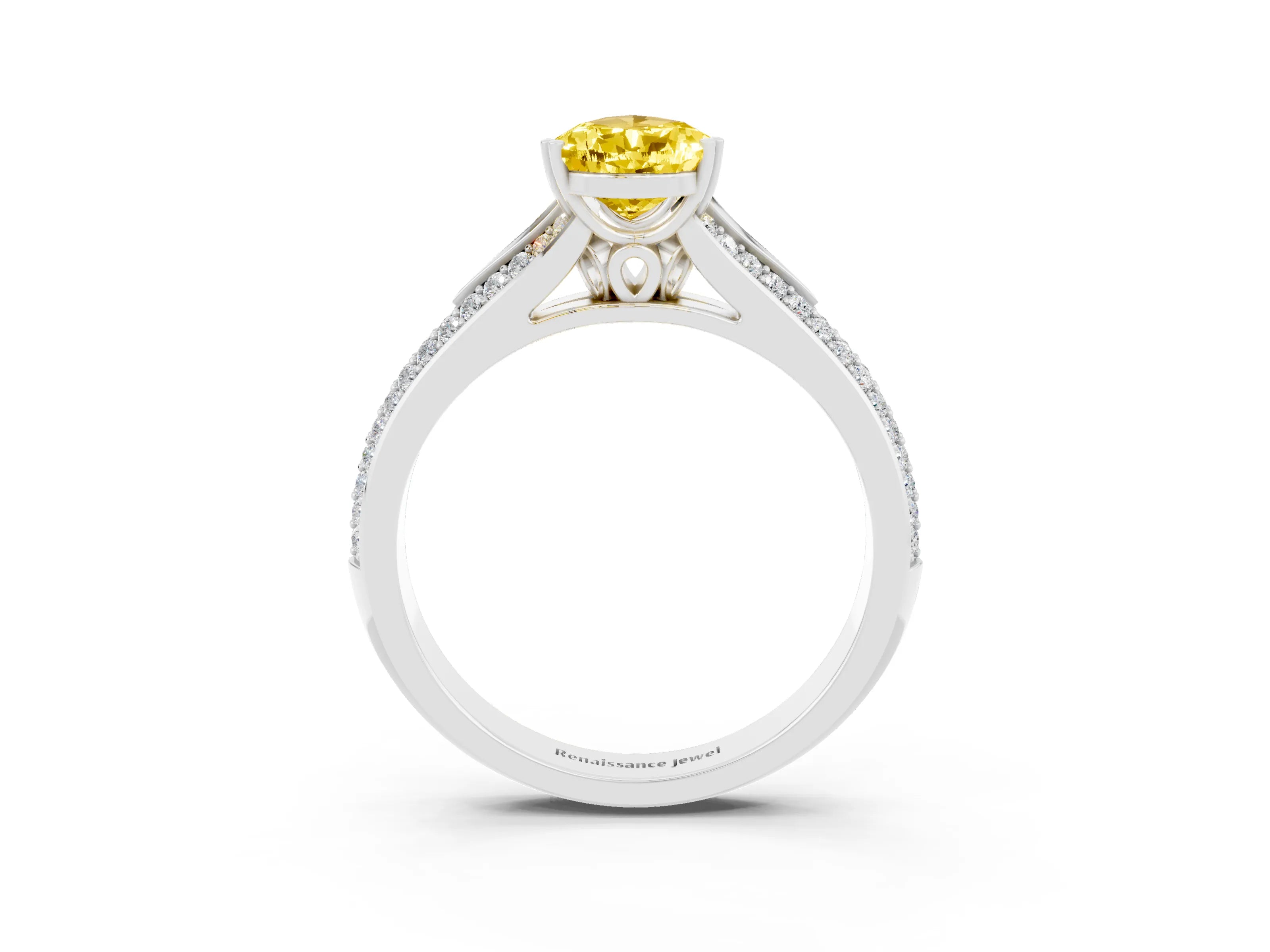 White gold Pear Cut Yellow Sapphire Split Shank Engagement Ring with Pavé Band_27