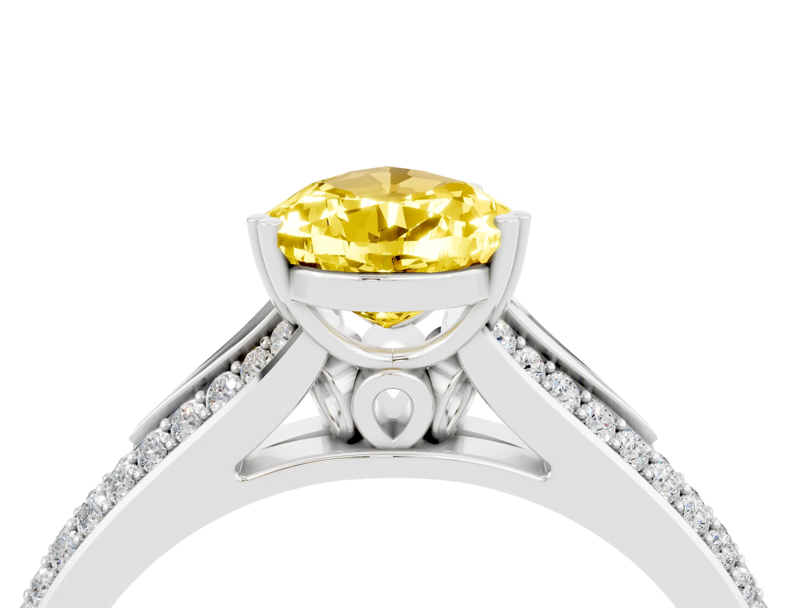 White gold Pear Cut Yellow Sapphire Split Shank Engagement Ring with Pavé Band_28