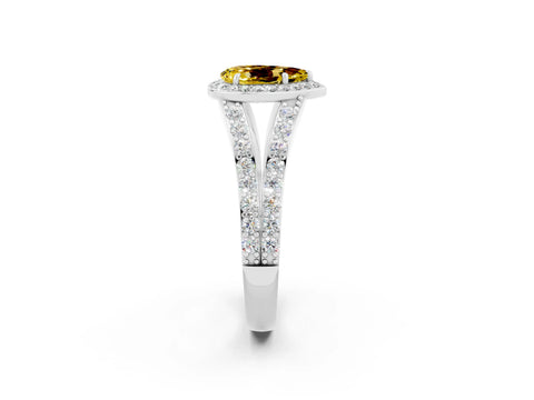 White gold Pear Cut Yellow Sapphire Split Shank Halo Ring with Four-Prong Setting_14