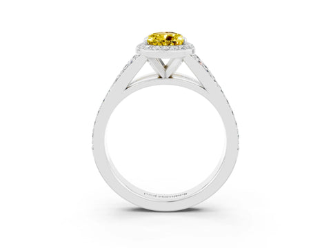 White gold Pear Cut Yellow Sapphire Split Shank Halo Ring with Four-Prong Setting_15