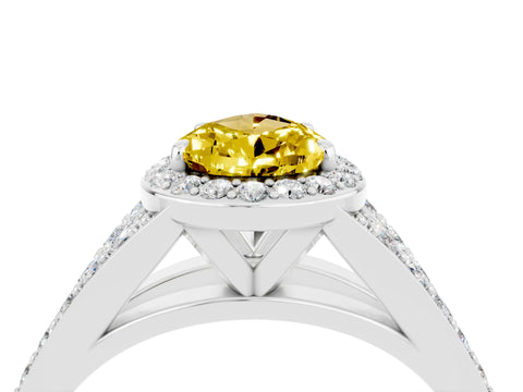 White gold Pear Cut Yellow Sapphire Split Shank Halo Ring with Four-Prong Setting_28