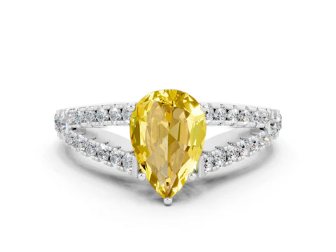 White gold Pear Cut Yellow Sapphire Split Shank Pavé Engagement Ring with Four-Prong Setting_12