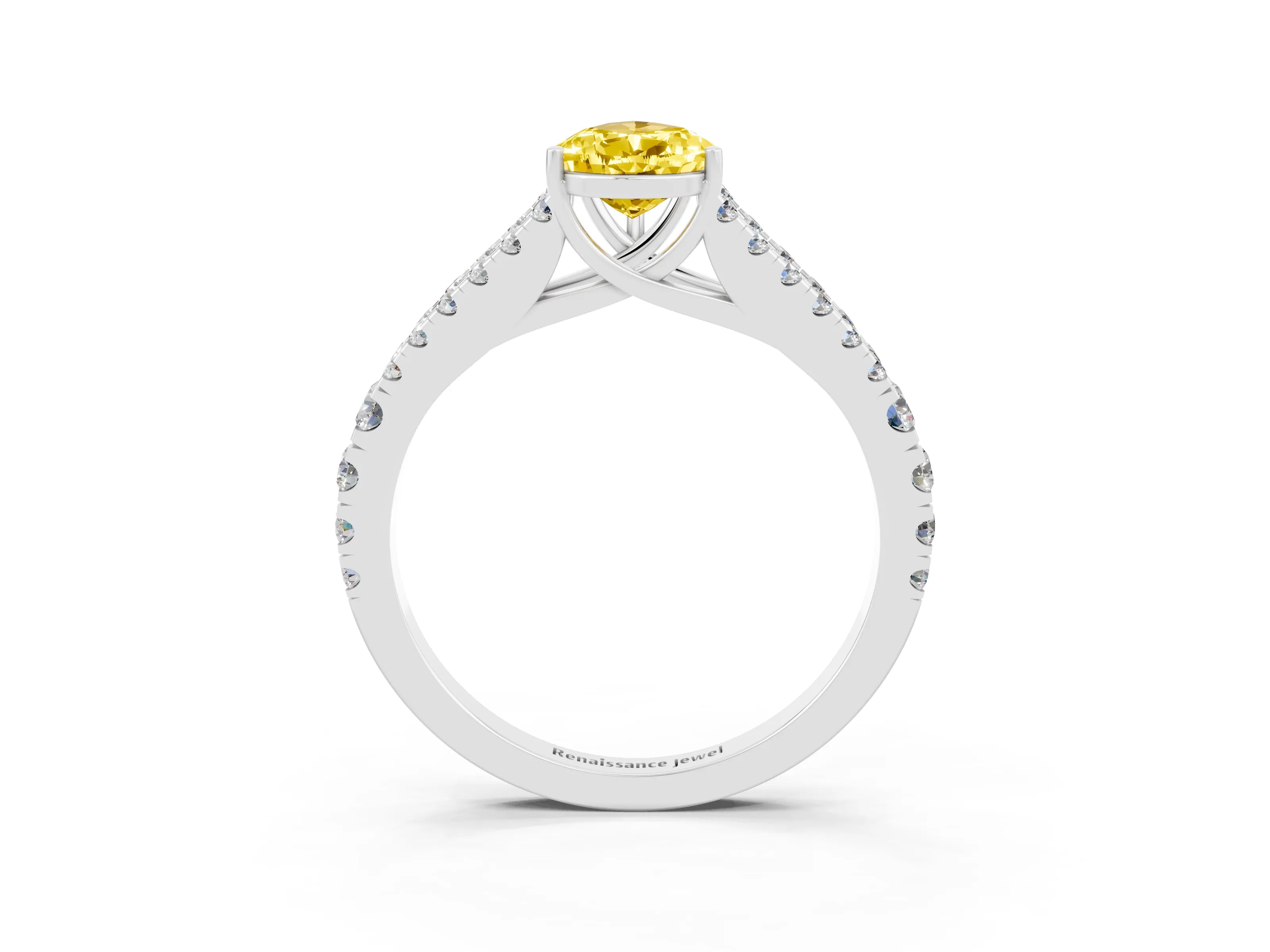 White gold Pear Cut Yellow Sapphire Split Shank Pavé Engagement Ring with Four-Prong Setting_15