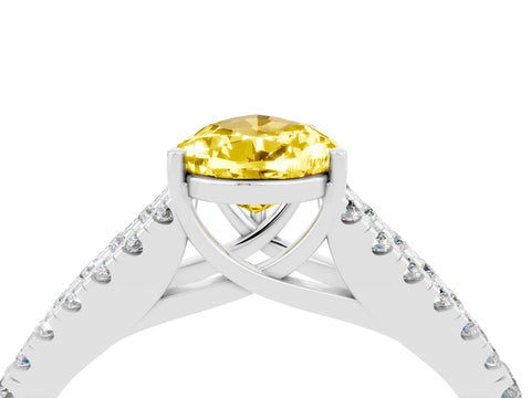 White gold Pear Cut Yellow Sapphire Split Shank Pavé Engagement Ring with Four-Prong Setting_16