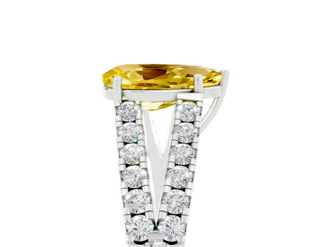 White gold Pear Cut Yellow Sapphire Split Shank Pavé Engagement Ring with Four-Prong Setting_17