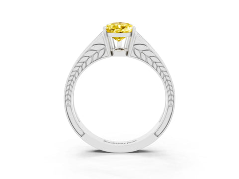 White gold Pear Cut Yellow Sapphire Split Shank Ring with Pavé Band and Four-Prong Setting_3