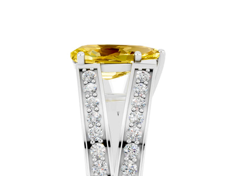 White gold Pear Cut Yellow Sapphire Split Shank Ring with Pavé Band and Four-Prong Setting_5