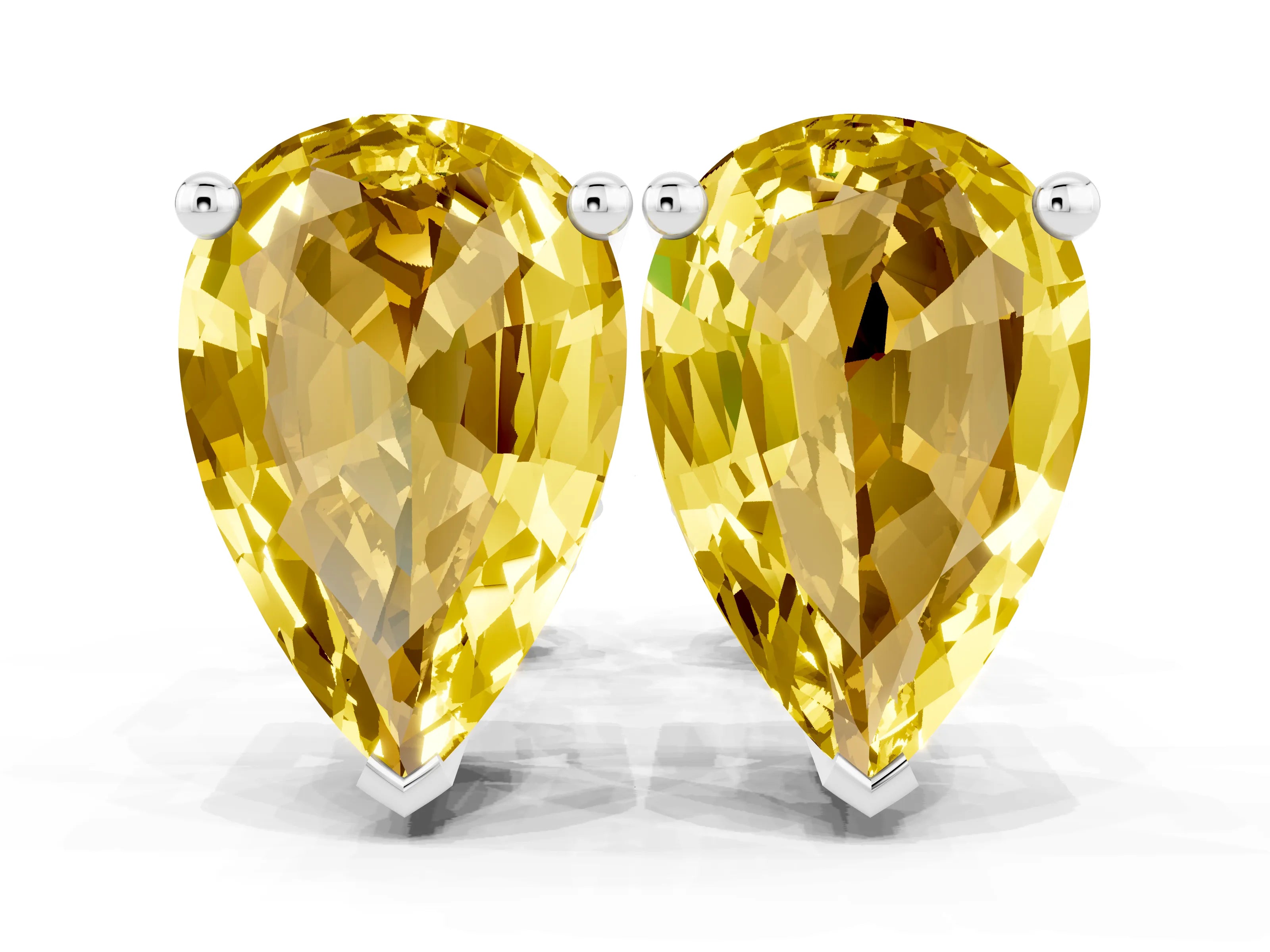 White gold Pear Cut Yellow Sapphire Stud Earrings_30