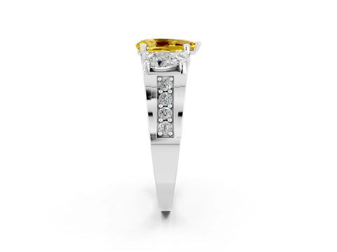 White gold Pear Cut Yellow Sapphire Three-Stone Ring with Channel Set Band and Four-Prong Setting_2