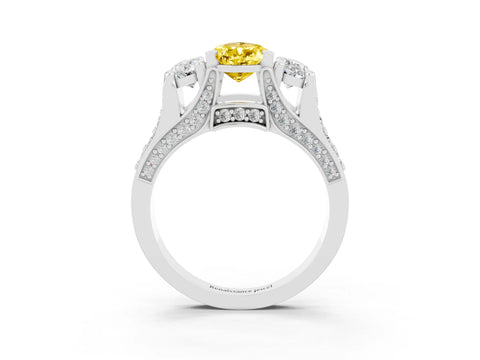 White gold Pear Cut Yellow Sapphire Three-Stone Ring with Channel Set Band and Four-Prong Setting_3