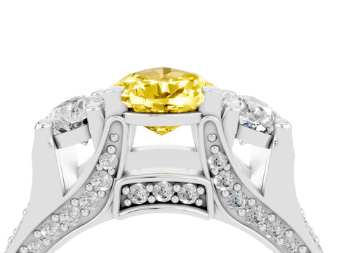 White gold Pear Cut Yellow Sapphire Three-Stone Ring with Channel Set Band and Four-Prong Setting_4