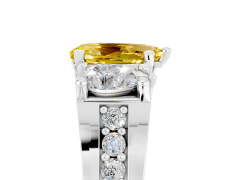 White gold Pear Cut Yellow Sapphire Three-Stone Ring with Channel Set Band and Four-Prong Setting_5
