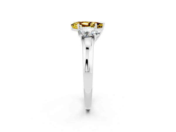 Silver Pear Cut Yellow Sapphire Three-Stone Ring with Four-Prong Setting and Classic Band