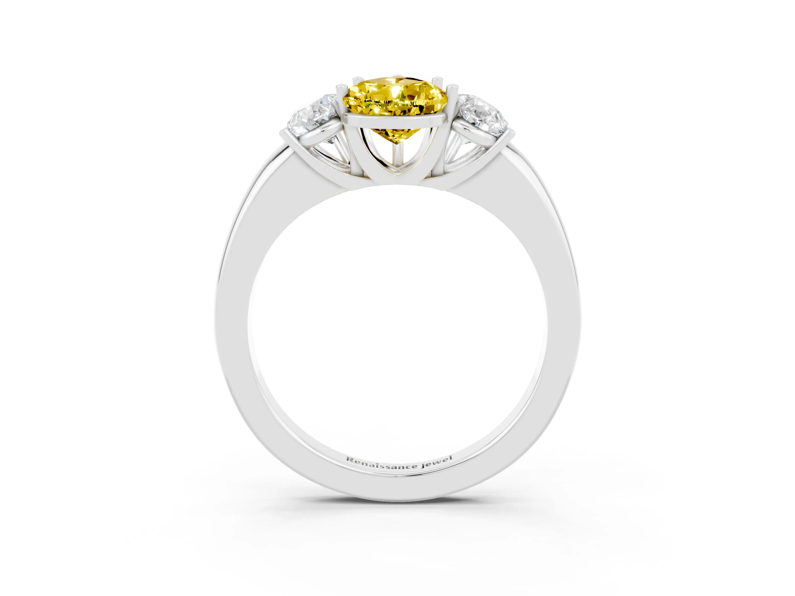 White gold Pear Cut Yellow Sapphire Three-Stone Ring with Four-Prong Setting and Classic Band_3