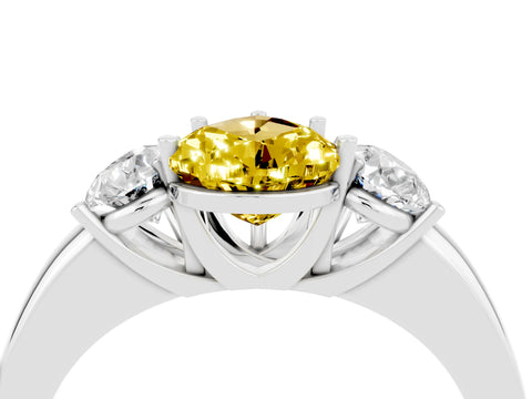 White gold Pear Cut Yellow Sapphire Three-Stone Ring with Four-Prong Setting and Classic Band_4