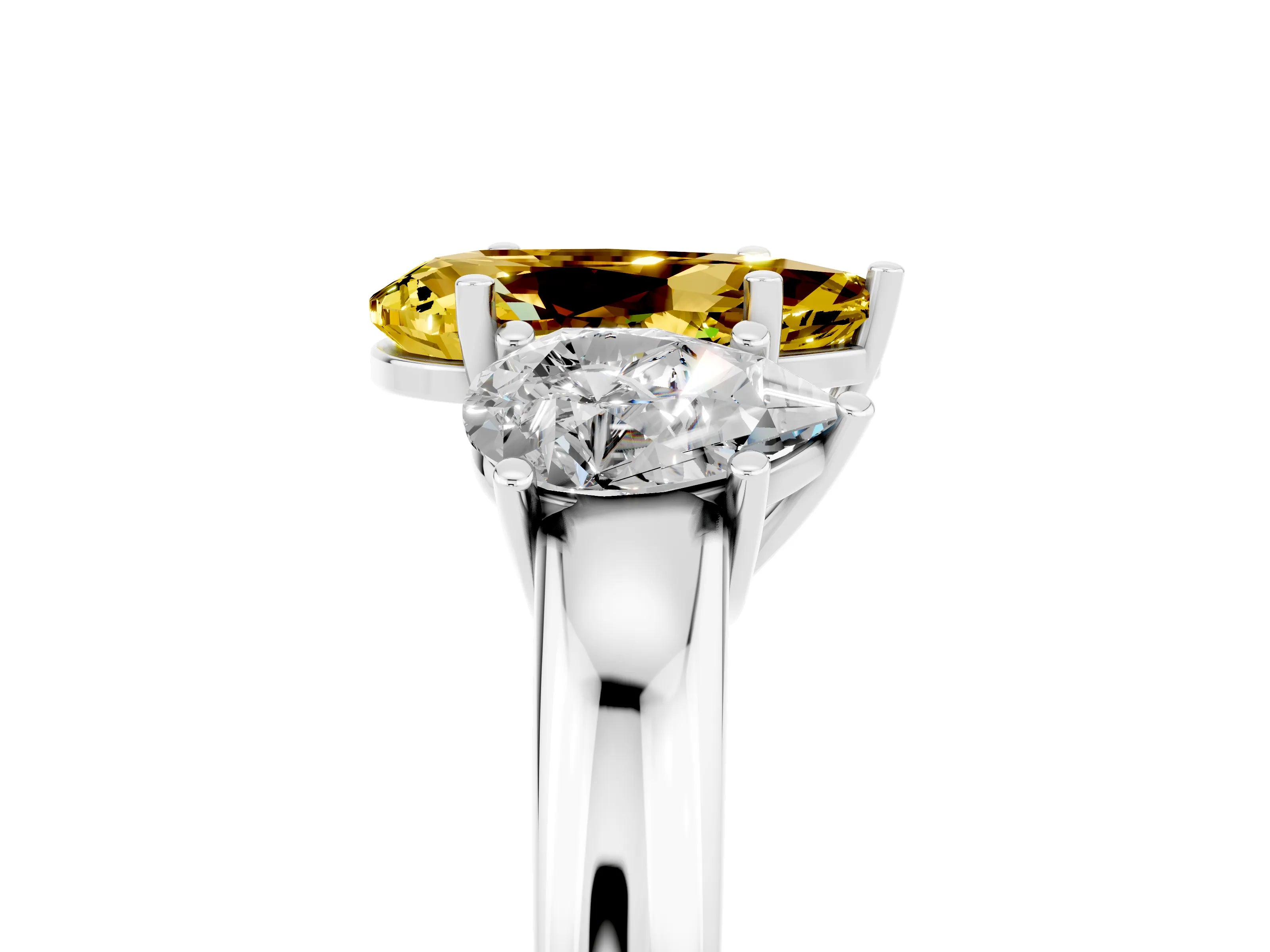 White gold Pear Cut Yellow Sapphire Three-Stone Ring with Four-Prong Setting and Classic Band_5