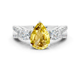 White gold Pear Cut Yellow Sapphire Three-Stone Ring with Pavé Split Shank and Four-Prong Setting_36