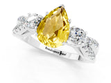 White gold Pear Cut Yellow Sapphire Three-Stone Ring with Pavé Split Shank and Four-Prong Setting_37