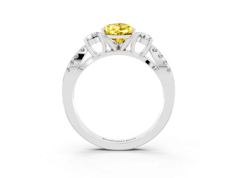 White gold Pear Cut Yellow Sapphire Three-Stone Ring with Pavé Split Shank and Four-Prong Setting_39