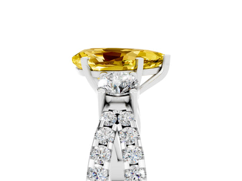 White gold Pear Cut Yellow Sapphire Three-Stone Ring with Pavé Split Shank and Four-Prong Setting_41