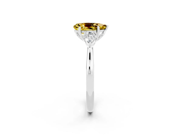White gold Pear Cut Yellow Sapphire Three-Stone Ring with Pear  Side Stones and Prong Setting