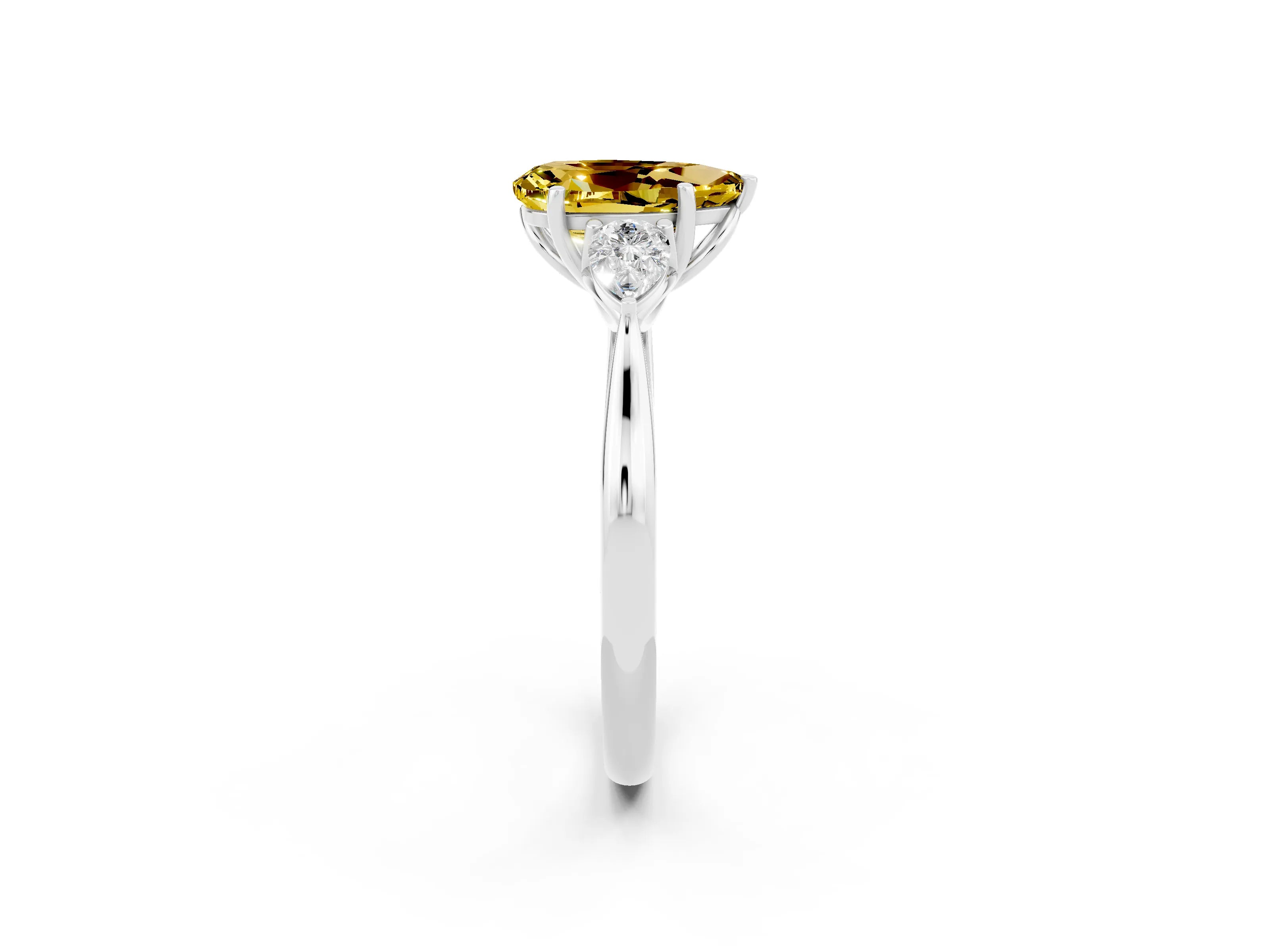 White gold Pear Cut Yellow Sapphire Three-Stone Ring with Pear Side Stones and Four-Prong Setting_33
