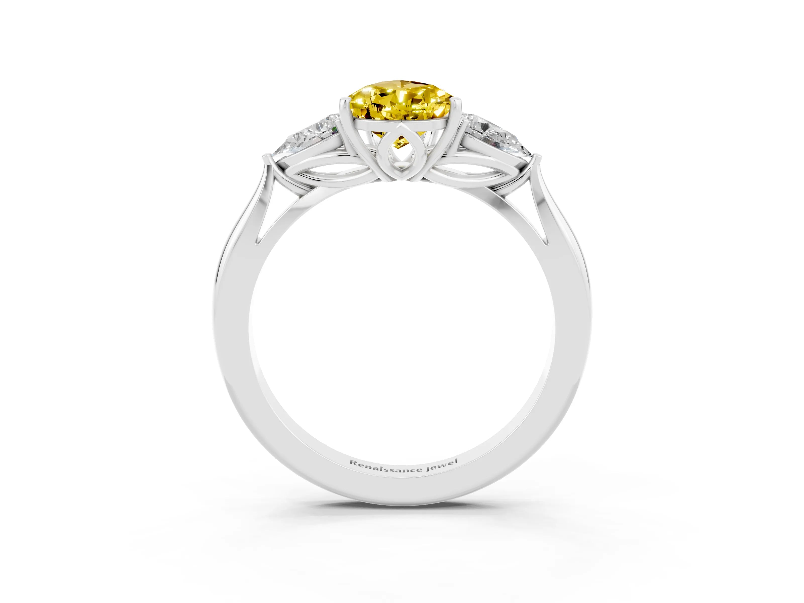 White gold Pear Cut Yellow Sapphire Three-Stone Ring with Pear Side Stones and Four-Prong Setting_34