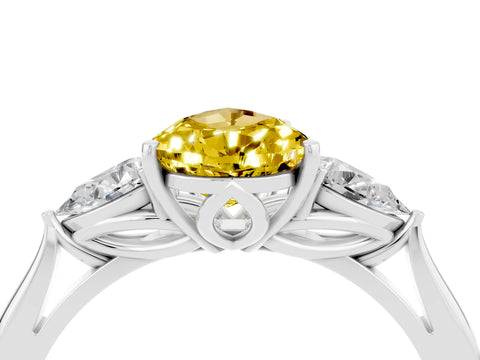 White gold Pear Cut Yellow Sapphire Three-Stone Ring with Pear Side Stones and Four-Prong Setting_35