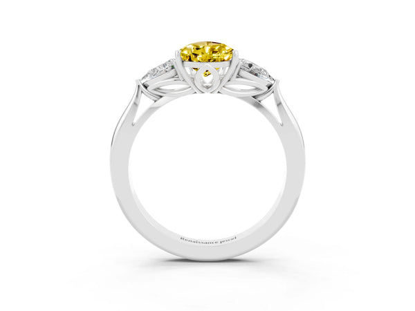 Platinum Pear Cut Yellow Sapphire Three-Stone Ring with Pear  Side Stones and Prong Setting