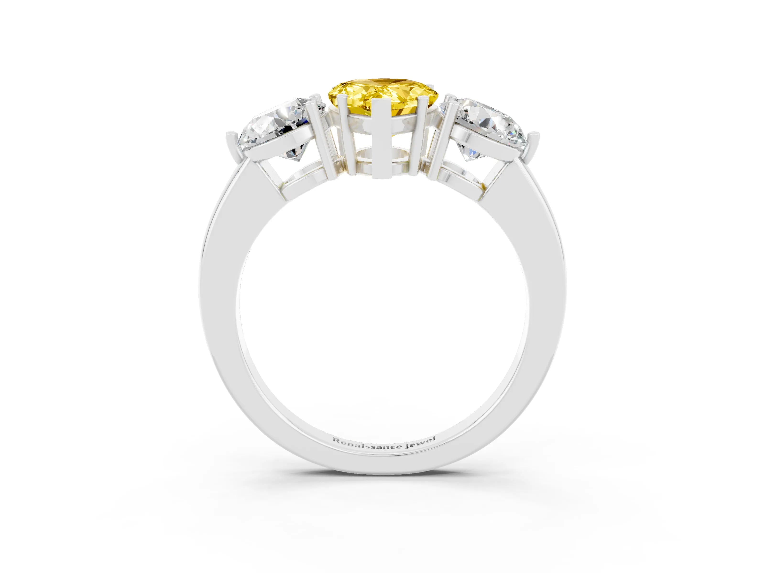 White gold Pear Cut Yellow Sapphire Three-Stone Ring with Prong Setting and Classic Band_3