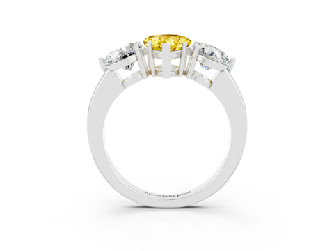 White gold Pear Cut Yellow Sapphire Three-Stone Ring with Prong Setting and Classic Band_3