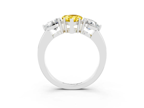 White gold Pear Cut Yellow Sapphire Three-Stone Ring with Prong Setting and Classic Band