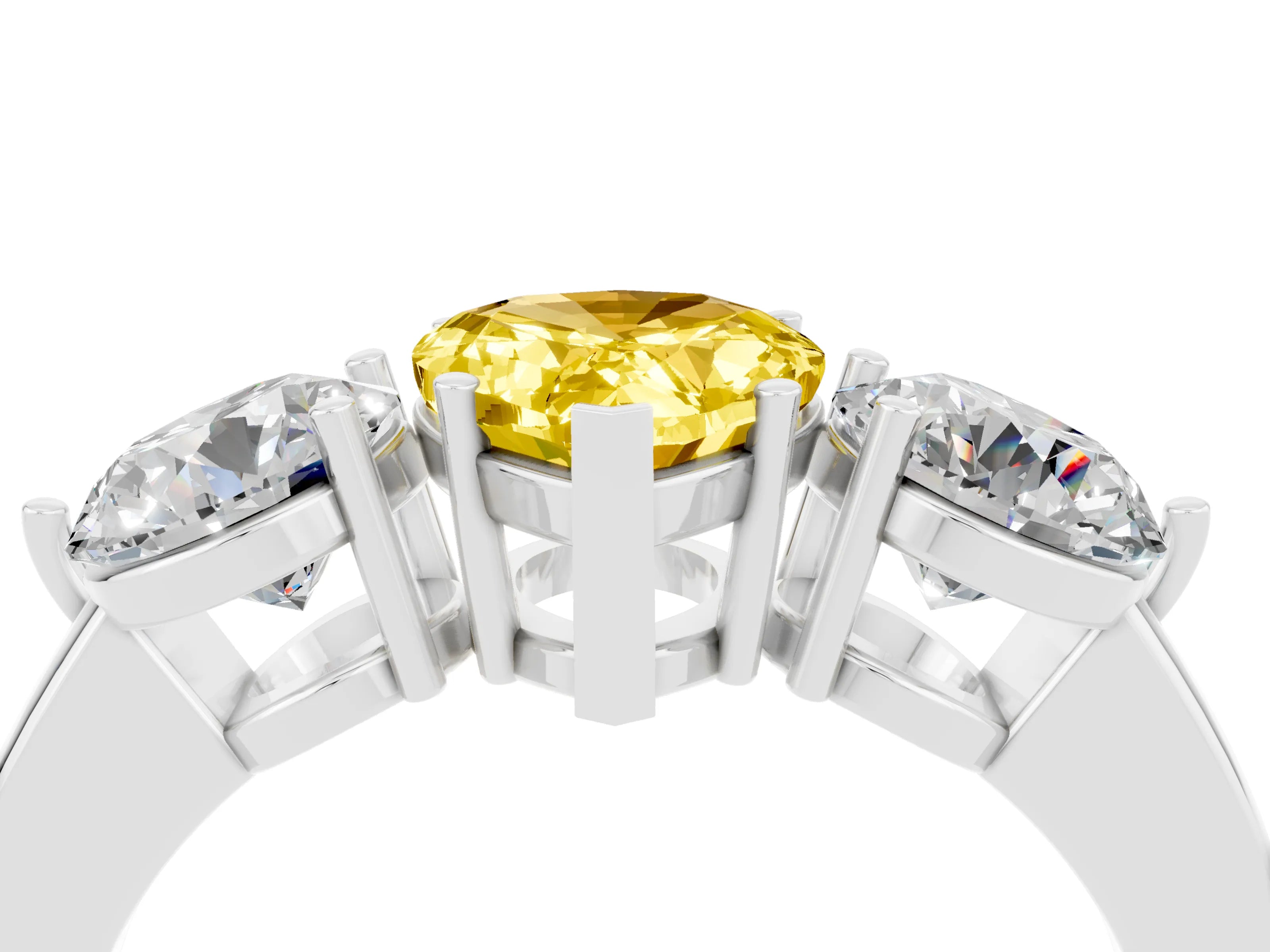 White gold Pear Cut Yellow Sapphire Three-Stone Ring with Prong Setting and Classic Band_4