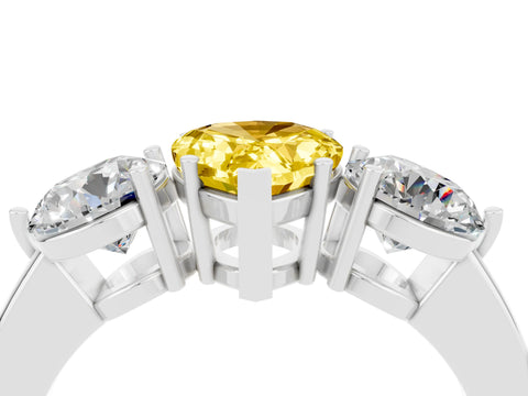 White gold Pear Cut Yellow Sapphire Three-Stone Ring with Prong Setting and Classic Band_4