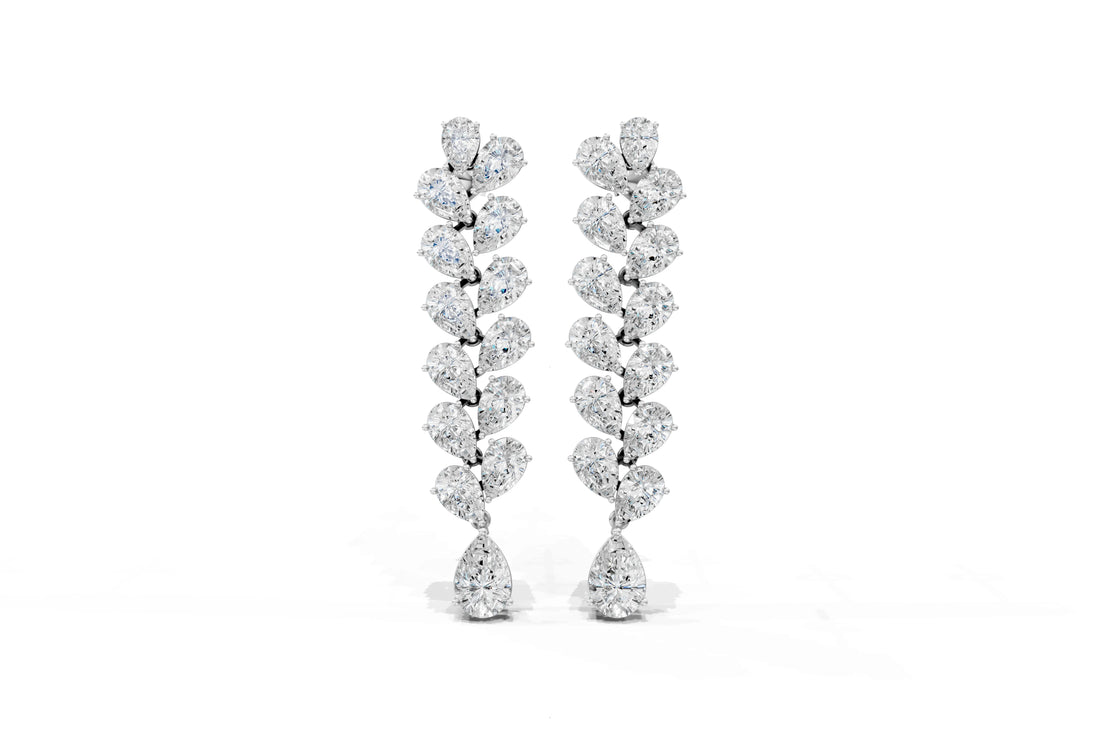 White gold Pear Diamond Cascading Leaf Drop Earrings