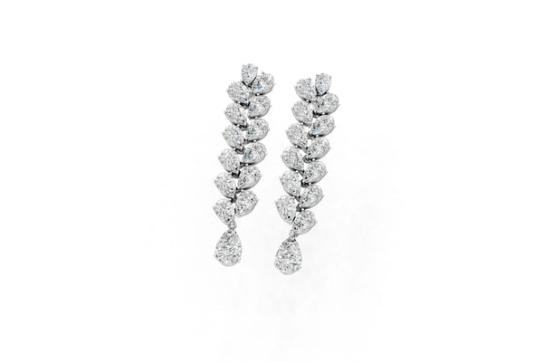 Platinum Pear Diamond Cascading Leaf Drop Earrings