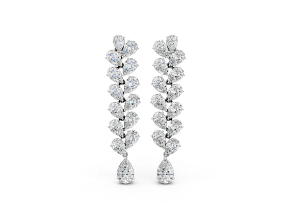 White gold Pear Diamond Cascading Leaf Drop Earrings