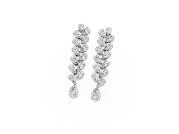 White gold Pear Diamond Cascading Leaf Drop Earrings