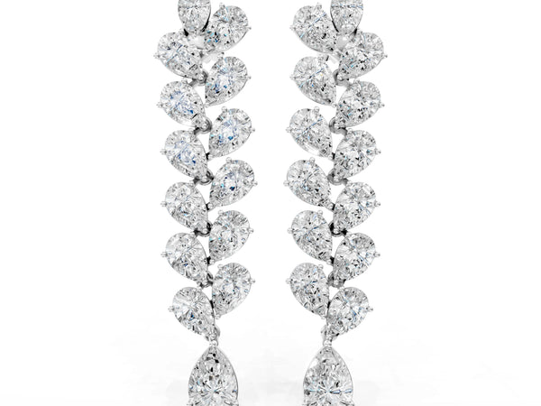 Platinum Pear Diamond Cascading Leaf Drop Earrings