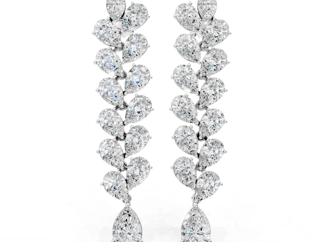 White gold Pear Diamond Cascading Leaf Drop Earrings_20